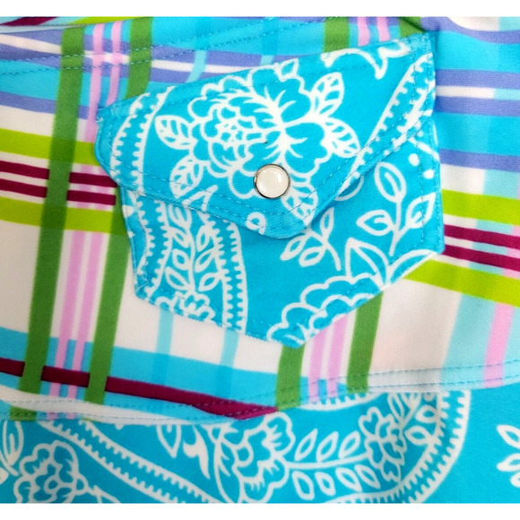 Agua Doce Cover Swim Beachwear Skirt Womens Medium Plaid Floral Blue Pocket New - Picture 4 of 9